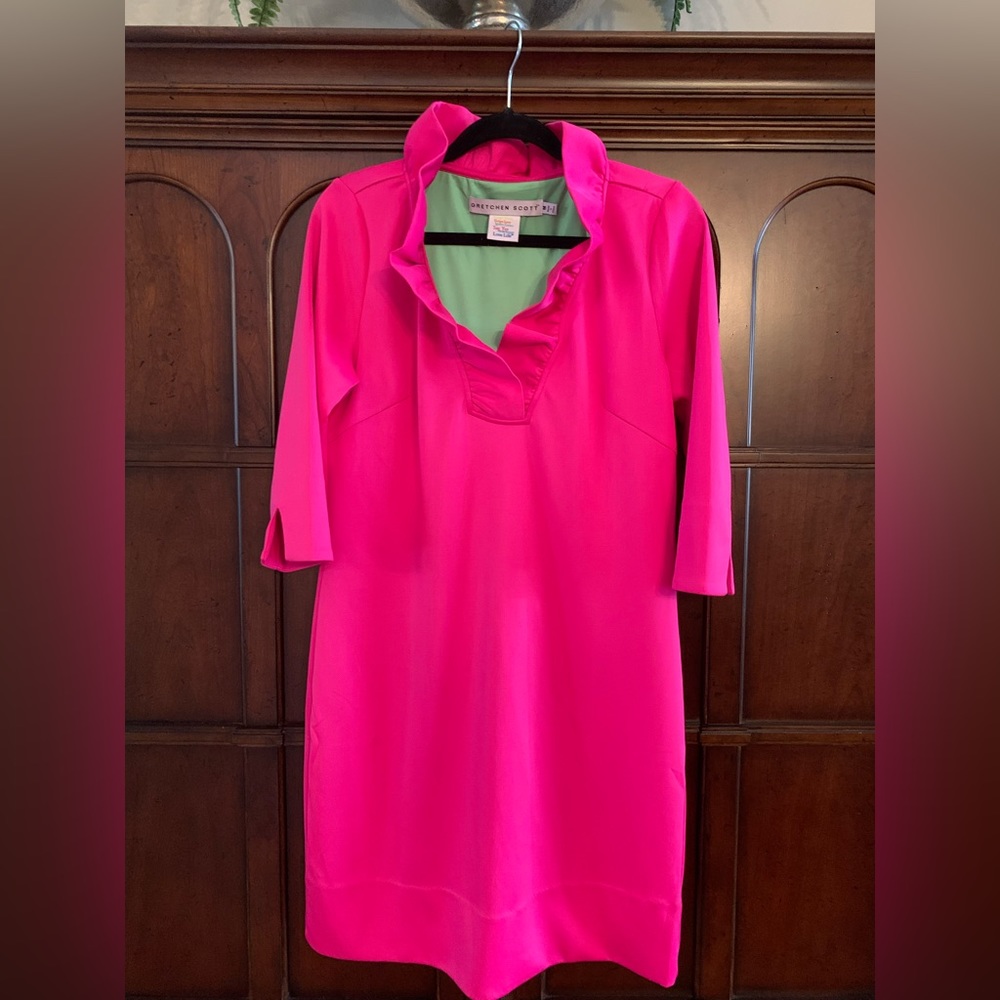 Gretchen Scott hot pink ruffle dress